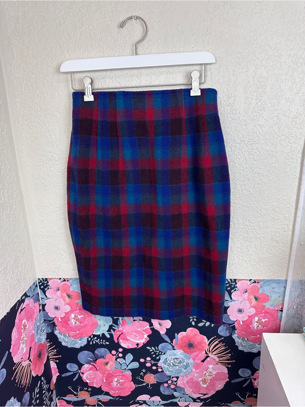 Vintage 80s 90s Elina Createur Traditional Plaid Pencil Skirt Size 9